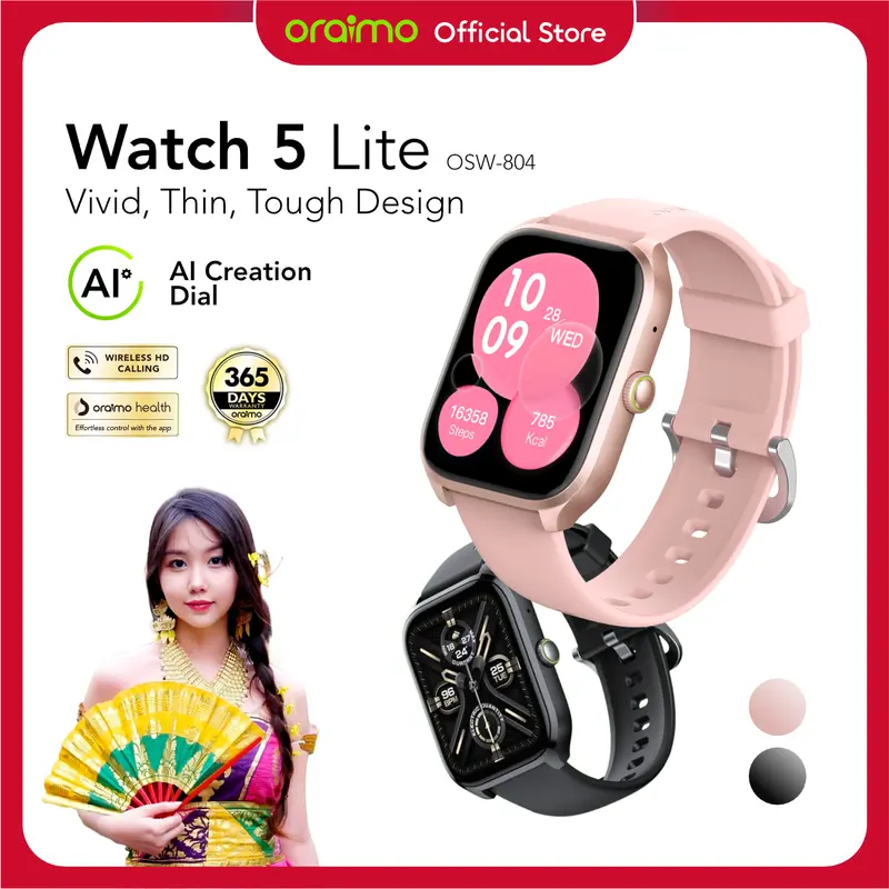 [Exclusive VILMEI] oraimo Watch 5 Lite Smartwatch [OSW-804] Layar 2.01'' Bluetooth Tahan Lama Tahan Air Debu Layar Monitor Amoled 100+ Mode Olahraga Large Screen Wireless Call Long Battery Life IP68 Waterproof