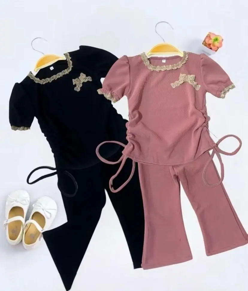 one set anak perempuan model terbaru cocok untuk lebaran bahan japan lilen usia 1-10 tahun parsel