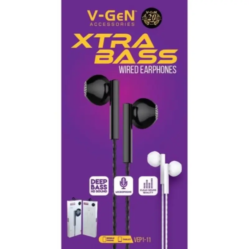 Headset Handsfree Vgen VEP1-11 Extra Bass Original Stereo dengan Mikrofon - Earphone 0