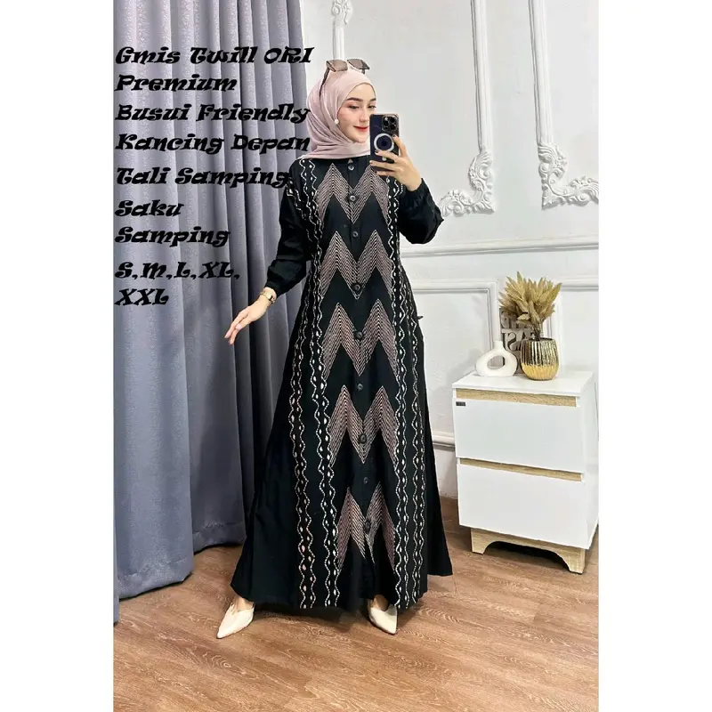 Gamis Twill Ori Cap Malaman Premium Full Kancing Busui Friendly Muslim Panjang 0
