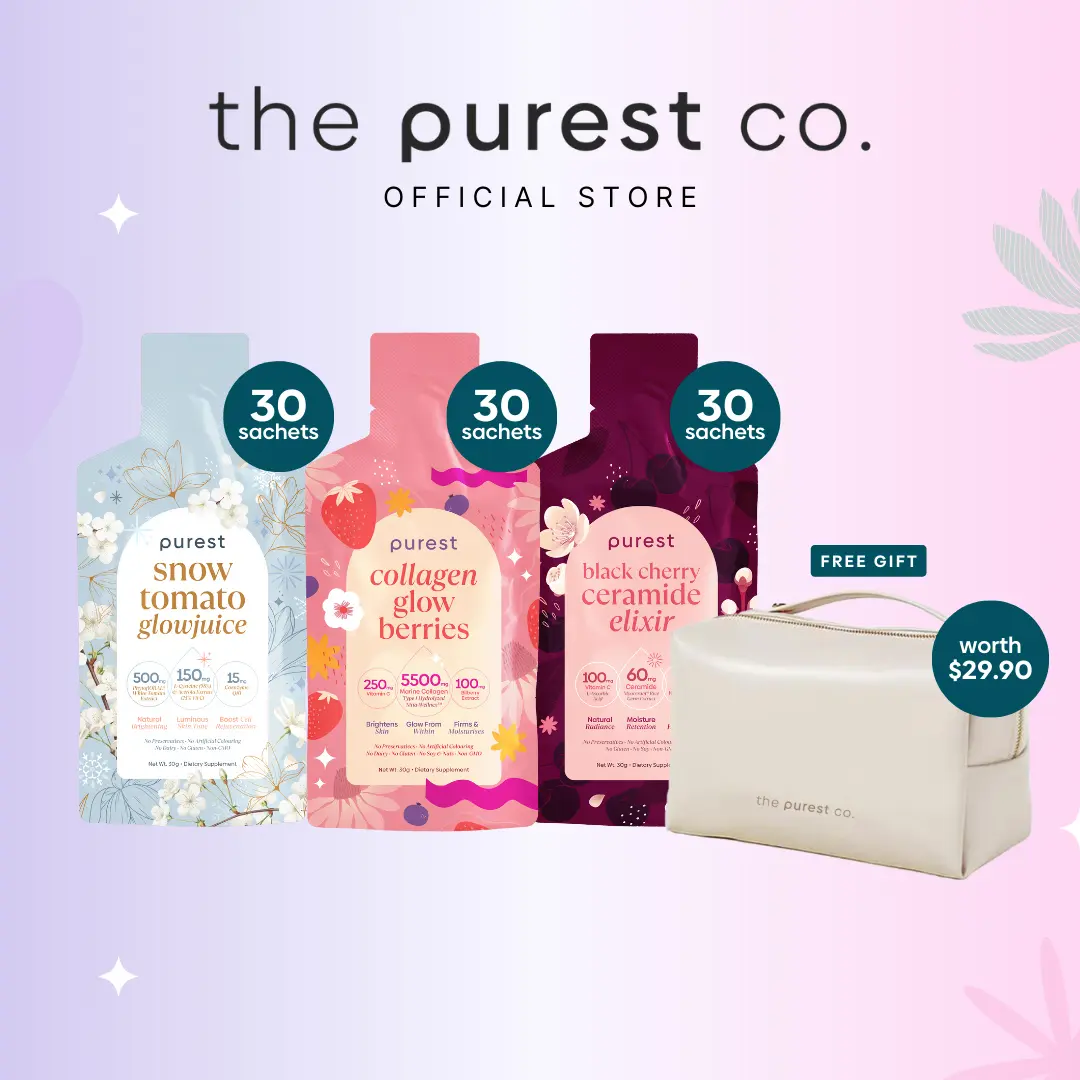 [Mother's Day Exclusive] Skincare Trinity Bundle: Collagen Glow Berries + Black Cherry Ceramide Elixir + Snow Tomato Glowjuice
