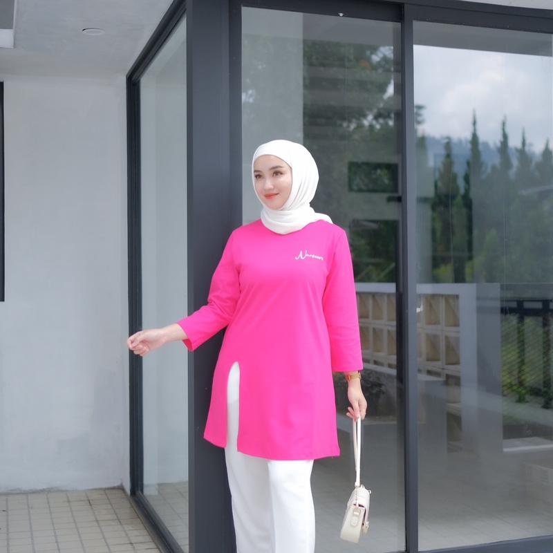 BBC // Terbaru Tunik belah depan Tunik Kaos wanita tangan 7/8 bahan combad 20s Terbaru Muslim Panjang Combed Nyaman Atasan Santai 5