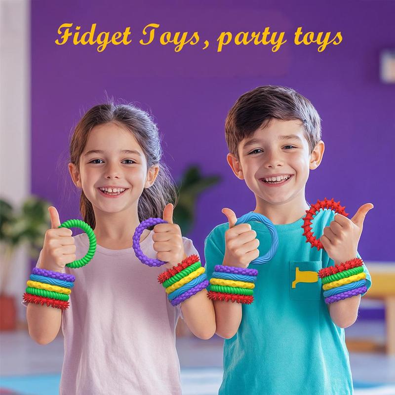 Product Introduction of Silicone Texture Decompression Toy, 5 Counts/set Colorful Fidget Toys, Sensory Texture Bracelet, Stress Relief Toy for Kids & Adults 4