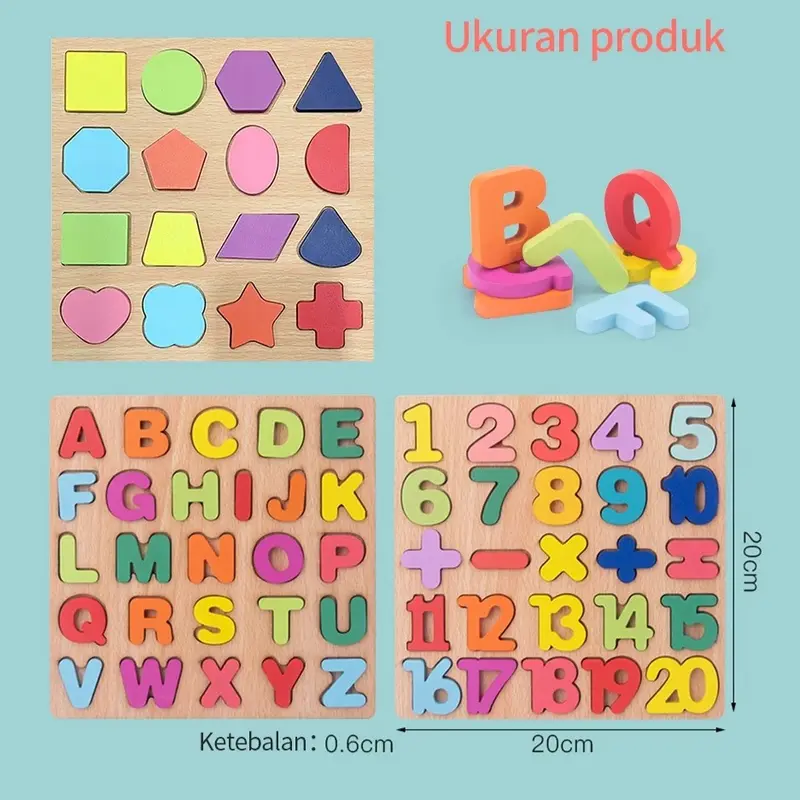 Mainan Puzzle Pendidikan Anak Alphabet Number Games Toys Papan Kayu Belajar Huruf Angka Set Hadiah 3