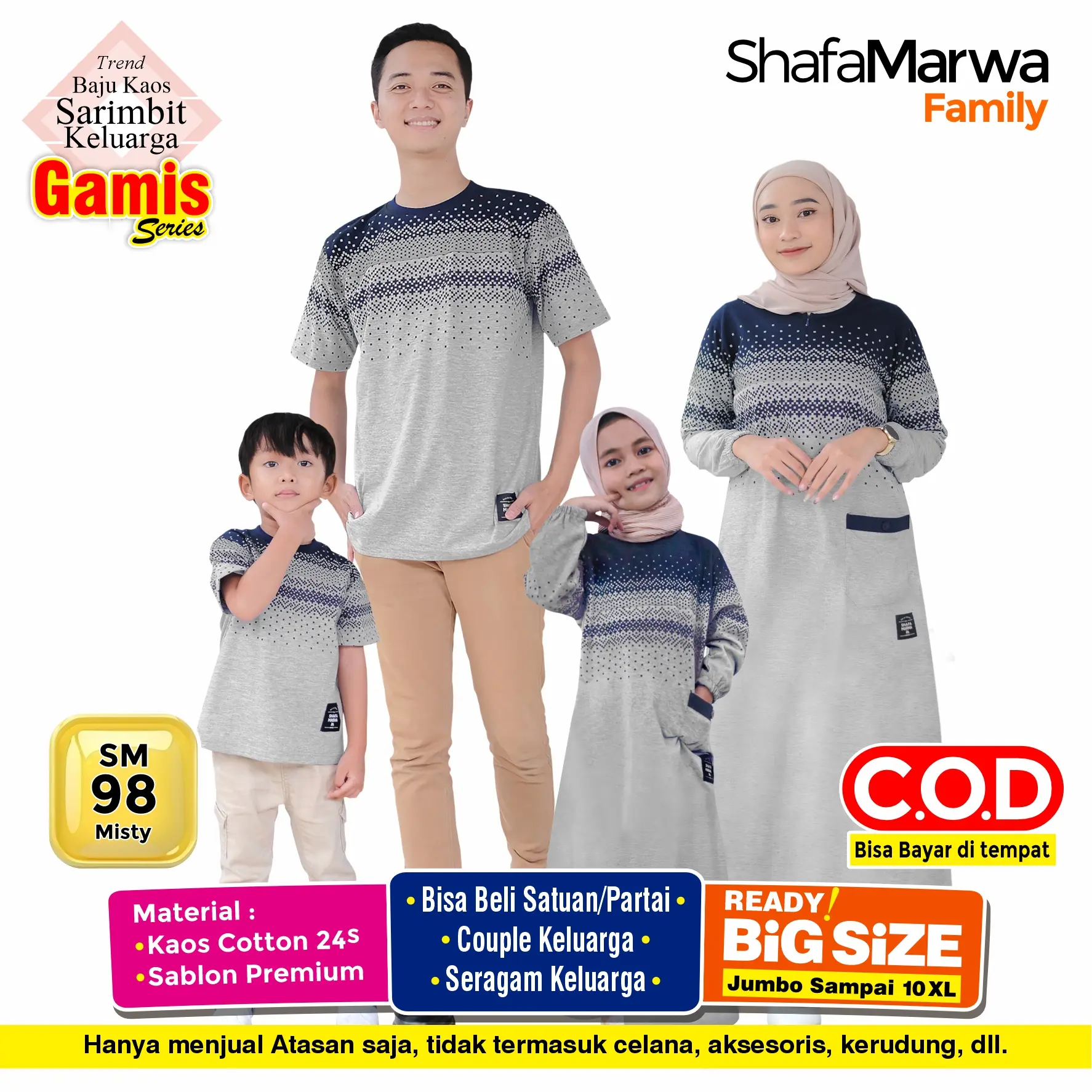 Baju Sarimbit Keluarga Lebaran Keluarga Muslim Ayah Ibu Busui dan Anak SM98 Misty Dress - Shafamarwa - Wanita, Dewasa gamis couple jumbo