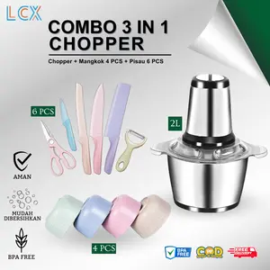 LCX PAKET HEMAT 3IN1 (COD) Stainless Blender Daging Penggiling +1Set Pisau + 4Pcs Mangkuk Set