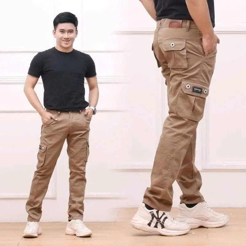Celana Cargo Pria Panjang Celana Panjang Cowok Dewasa Keren Casual Kain Katun Army Hitam Distro Lembut Mocca Cream Nyaman  Tebal Standar Chino Formal 0