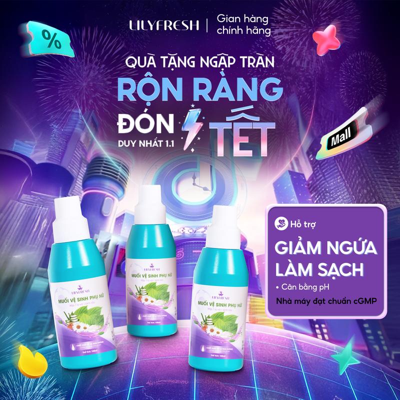  Lilyfresh - Live Bộ 3 Muối Vệ Sinh Phụ Nữ LilyFresh Ưu Đãi Dung Dịch rửa Vệ Sinh Trầu Không Hỗ Trợ Giảm Mùi Giảm Ngứa Hỗ trợ giảm viêm nhiễm,Hỗ trợ làm sạch vùng kín Cân Bằng pH - Chai 100ml 
