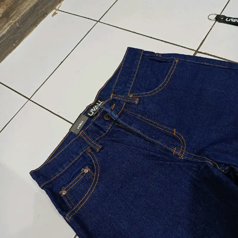 Celana Jeans Panjang Standar Pria Biru Navy/Dark Blue Denim Premium Brand Uvall 2