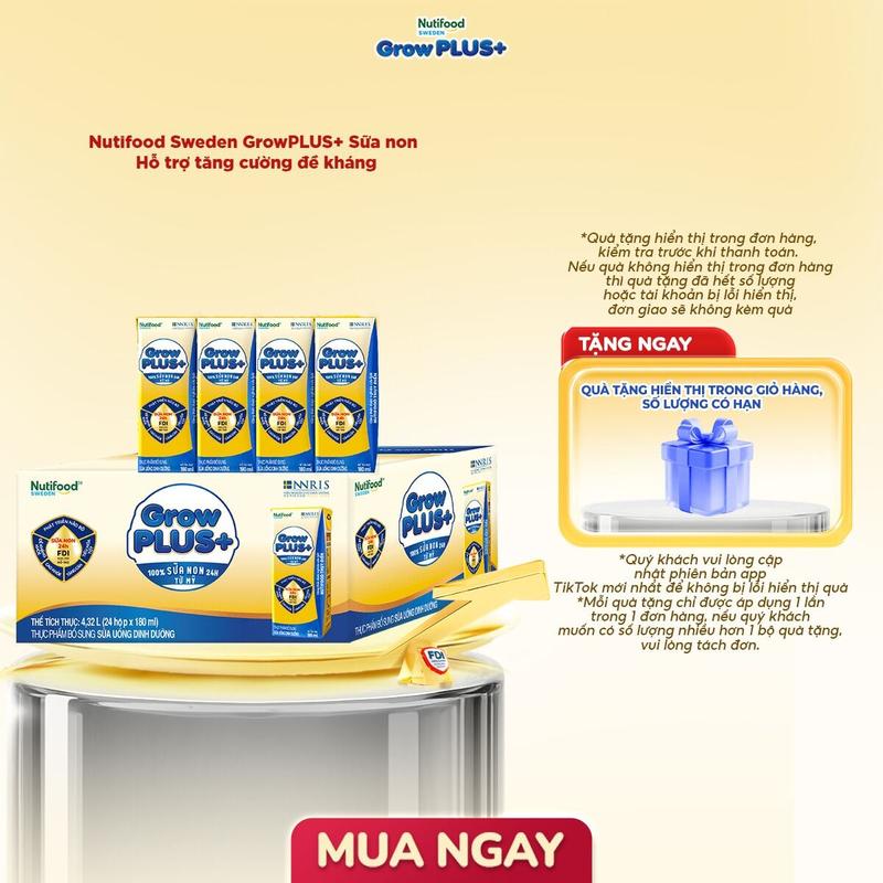 [CHỌN PHÂN LOẠI] Thùng 24 hộp 180ml Sữa Bột Pha Sẵn Nutifood GrowPLUS+ Vàng (Sữa Non)- Link chính