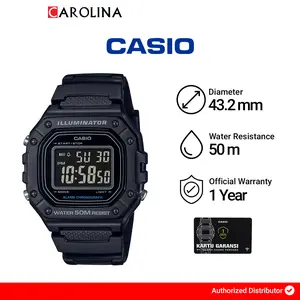 Jam Tangan Pria Casio W-218H-1B Digital Full Black Dial and Rubber Band Watches