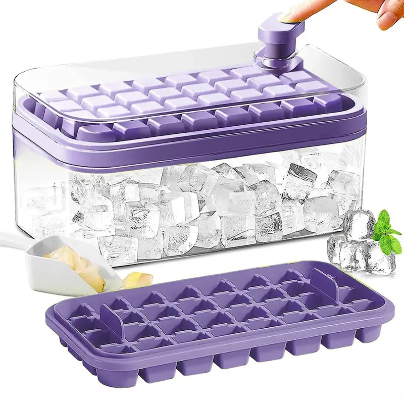 [ASJ] Cetakan Es Batu 32 Grid 2 Tray Wadah Transparan / Ice Cube Maker Press Handle Kitchenware Hijau Ungu 4