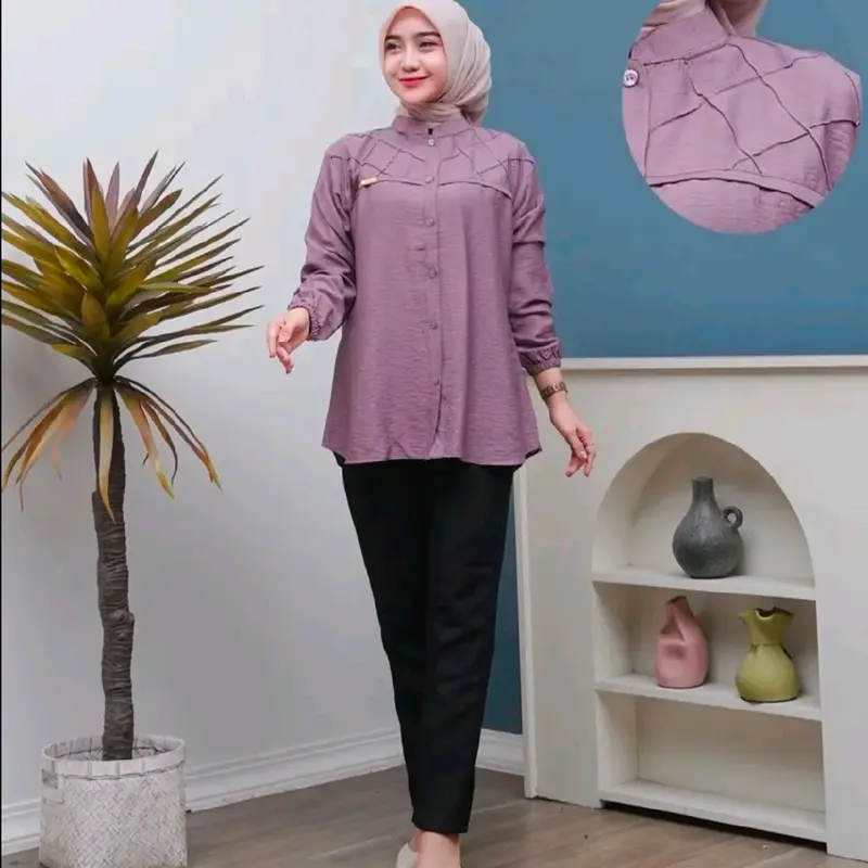ROSELLA BLOUSE POLO LINEN . baju Atasan Santai 5