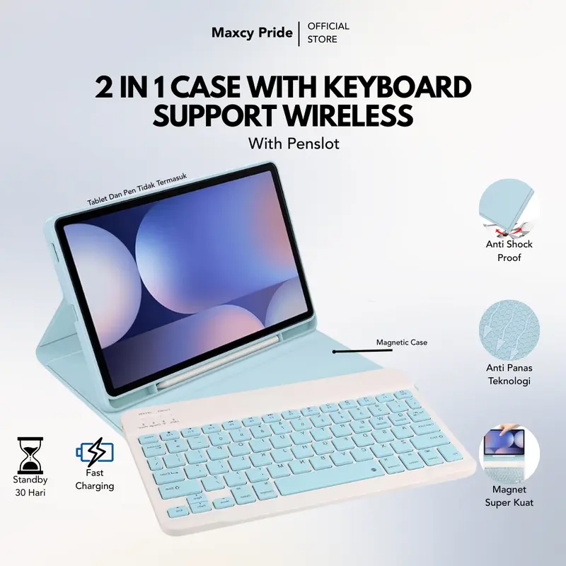 Magnetic Wireless Bluetooth Keyboard Case Kompatibel Untuk Red mi Pad 2 Mi Pad 5/6/7 Red mi pad SE 11" 2023 Red mi Pad 10.61 Po co Pad 12.1" Mi Pad 6s Pro 12.4" With Stylus Holder Book Cover Flip Case Sarung Pelindung Casing 0