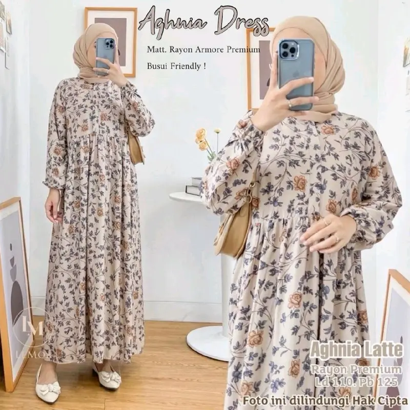 Midi dress motif terbaru gamis homedress kekinian rayon 4
