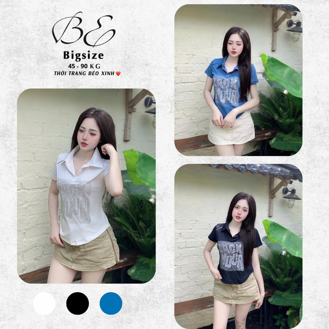 Áo Thun Polo Nữ In Hình Họa Tiết Vải Thun Tăm Mềm Thanh Lịch Bigsize 45 - 90Kg Béo Xinh Shop - A.1542