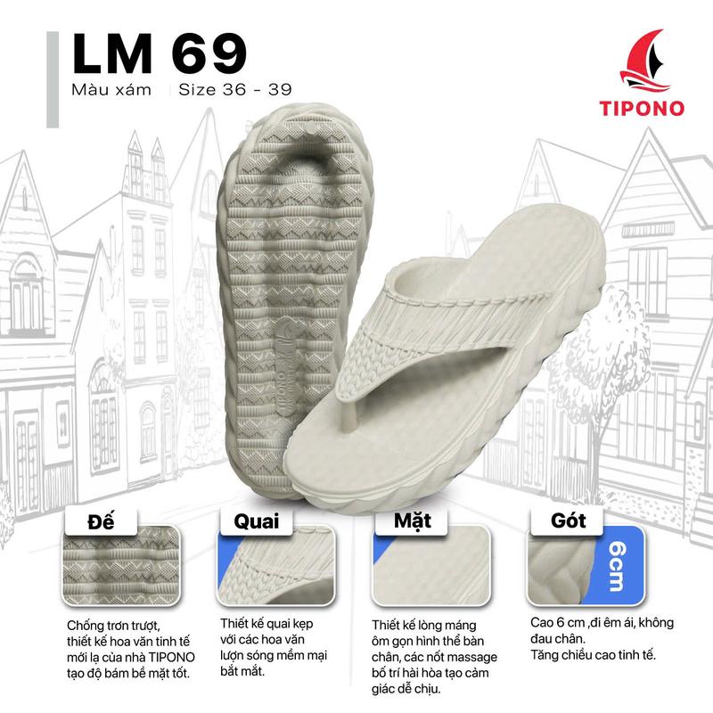 TIPONO Dép Xỏ Ngón LM69 Nữ Đế Dày 6cm Chống Trơn Trượt Chất Liệu EVA Mềm Mại Thời Trang Hiện Đại