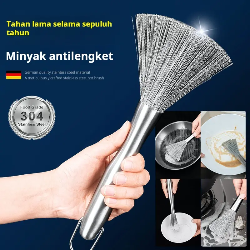 Sikat panci stainless steel sikat panci rumah tangga kantin dapur peralatan dapur sikat pembersih khusus kawat baja sikat panci pegangan panjang