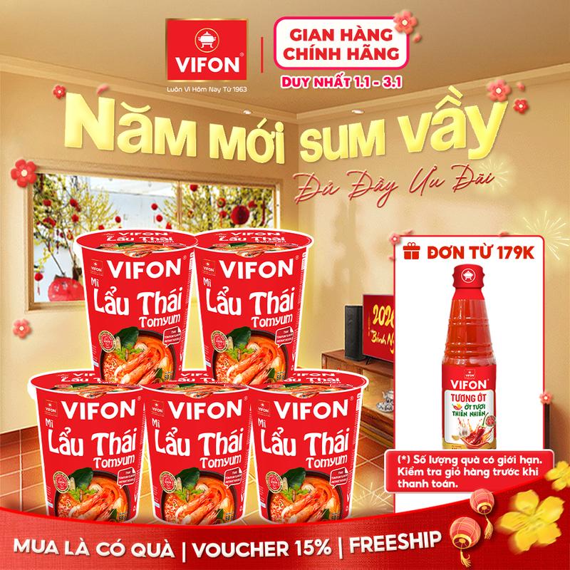   VOUCHER HOT 15%  Set 5 ly Mì Ly Lẩu Thái Tomyum  Lẩu Thái Tôm Chay Tôm Chua Cay  Bò  Gà Kim Chi VIFON 60g   Ly 