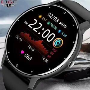 LIGE  Baru Smart Watch Pria Layar Sentuh Penuh Sports Fitness Watch IP67 Tahan Air Bluetooth untuk Android IOS Smartwatch Pria COD+ kotak Jam