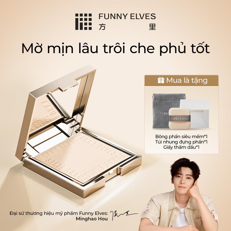 FunnyElves Phấn nền hiệu ứng làm mờ 7g, dạng nén, Kiềm dầu, Lâu trôi, chống nước, che khuyết điểm, hợp cho da khô và da dầu MUA 1 TẶNG 1: Tặng kèm 1 hộp giấy thấm dầu TB