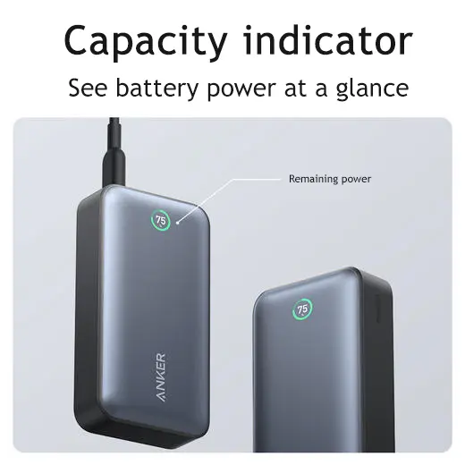 anker 533 Power Bank 30W 9800mAh with 2 Type C Ports and 1 USB A integrated LED Display