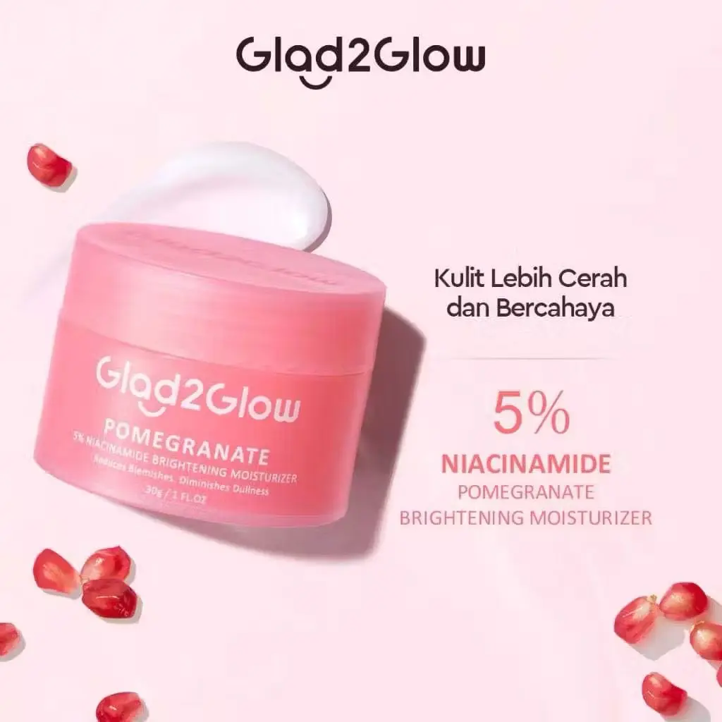 Glad2Glow Pomegranate Brightening Moisturizer 30g Pelembap Wajah Whitening Glowing Moisture gel Day & Night Cream