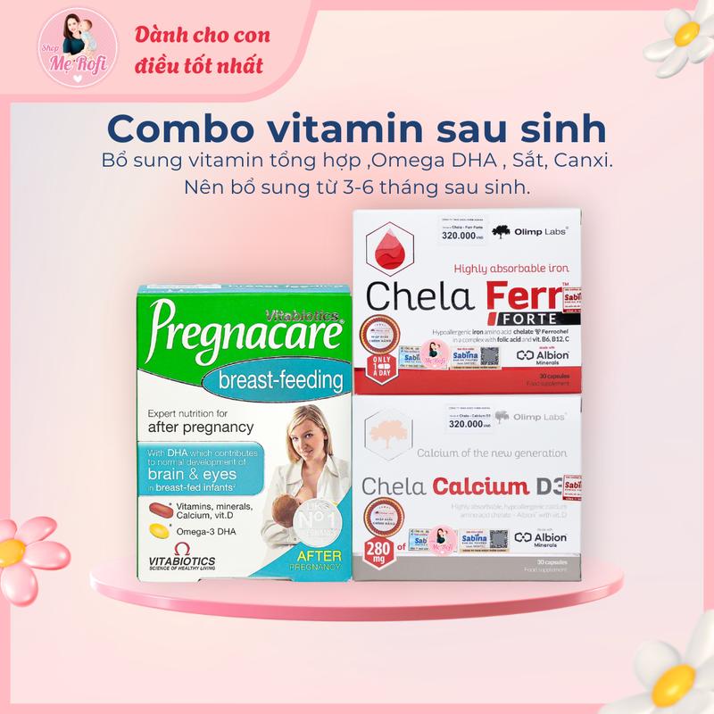  Combo Vitamin sau sinh Pregnacare Breast-Feeding + Sắt Chela + Canxi Chela - Mẹ Rofi 