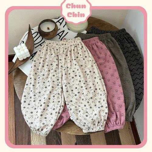 Q009 - 8-27kg Quần Nhung Tăm Bo Gấu Hoạ Tiết Cho Bé Gái