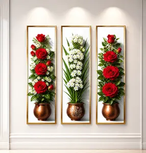 1 HARI JADI 3 Pcs Hiasan Dinding Estetik 3D Gambar Bunga ukuran 10x30cm KODE 05 - 11