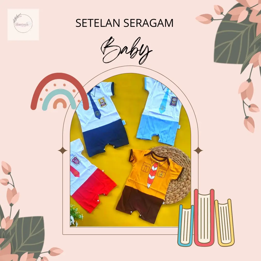 Seragam Sekolah Romper Bayi Cowok dengan Kancing Katun, Size S-L
