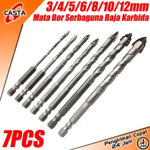 CASTA Set 7PCS Mata Bor Serbaguna Kepala Bergerigi untuk Keramik, Beton, Kaca, Kayu