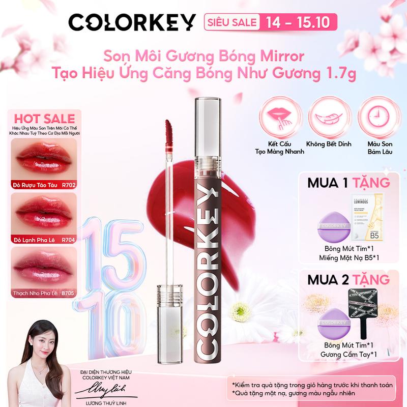 Son Môi Gương Bóng COLORKEY Mirror Tạo Hiệu Ứng Căng Bóng Như Gương Cho Đôi Môi Đầy Đặn Quyến Rũ 1.7g