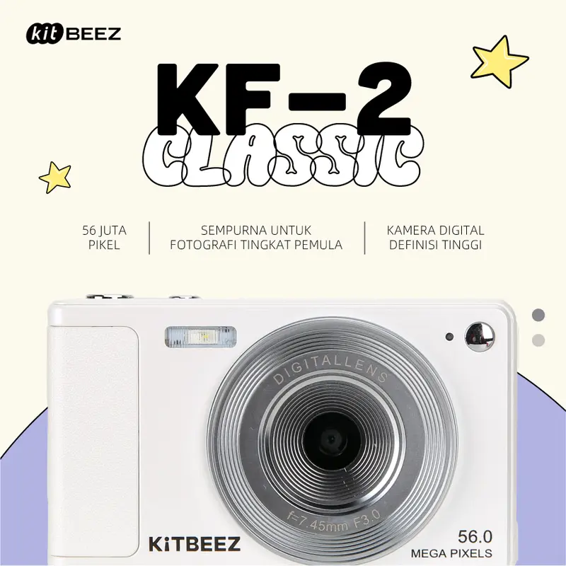 【KiTBEEZ KF-2】 Kamera CCD 56MP untuk Pelajar, Kamera Digital dengan Kartu CCD, AF (Autofokus), Layar Ultra HD 2.8 Inci, 56 Mega Piksel 0