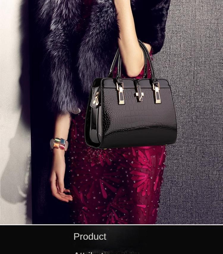 Product Introduction of Women's bag 2023 new spring and summer patent leather light-faced styling bag shoulder messenger bag Japanese and Korean version of the crocodile handbag 3