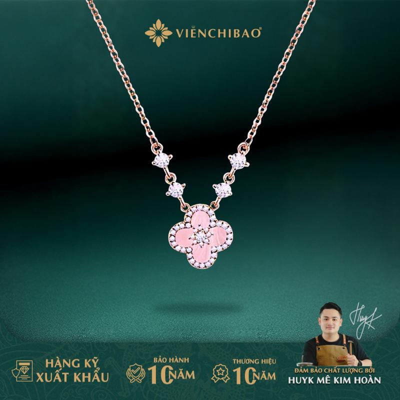 HuyK Viễn Chí Bảo - Dây chuyền cỏ 4 lá đính đá zircon - Chất liệu bạc S925 - D401066 