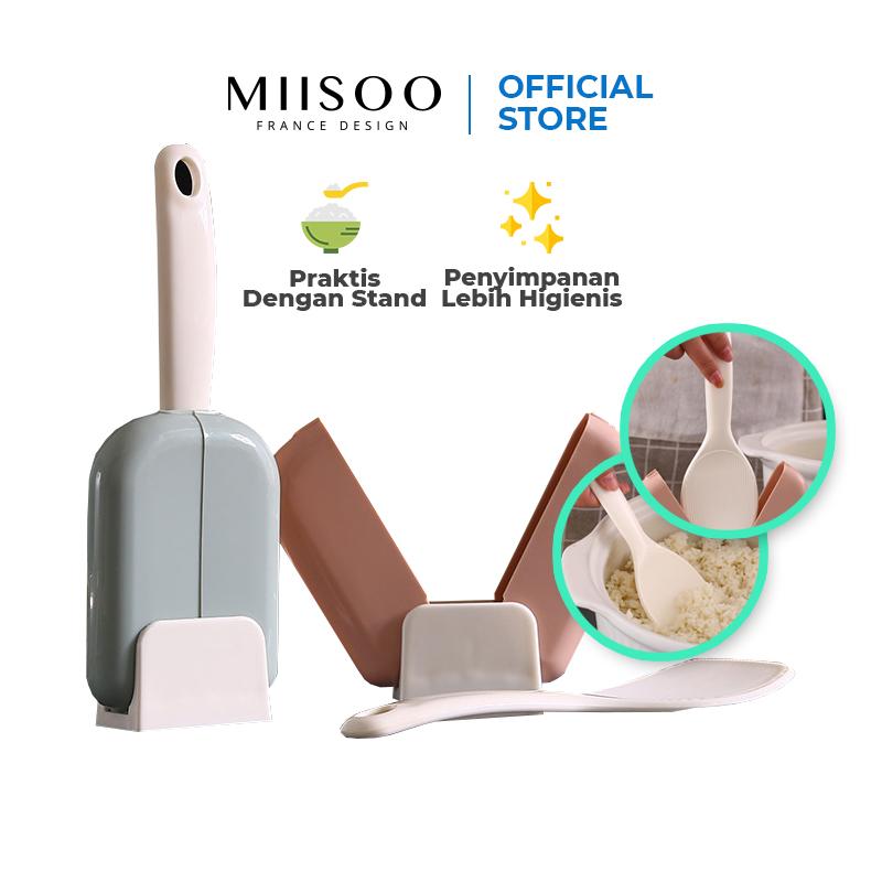 MIISOO Sendok Nasi Dengan Penutup Otomatis Holder Nasi Tempat Centong…