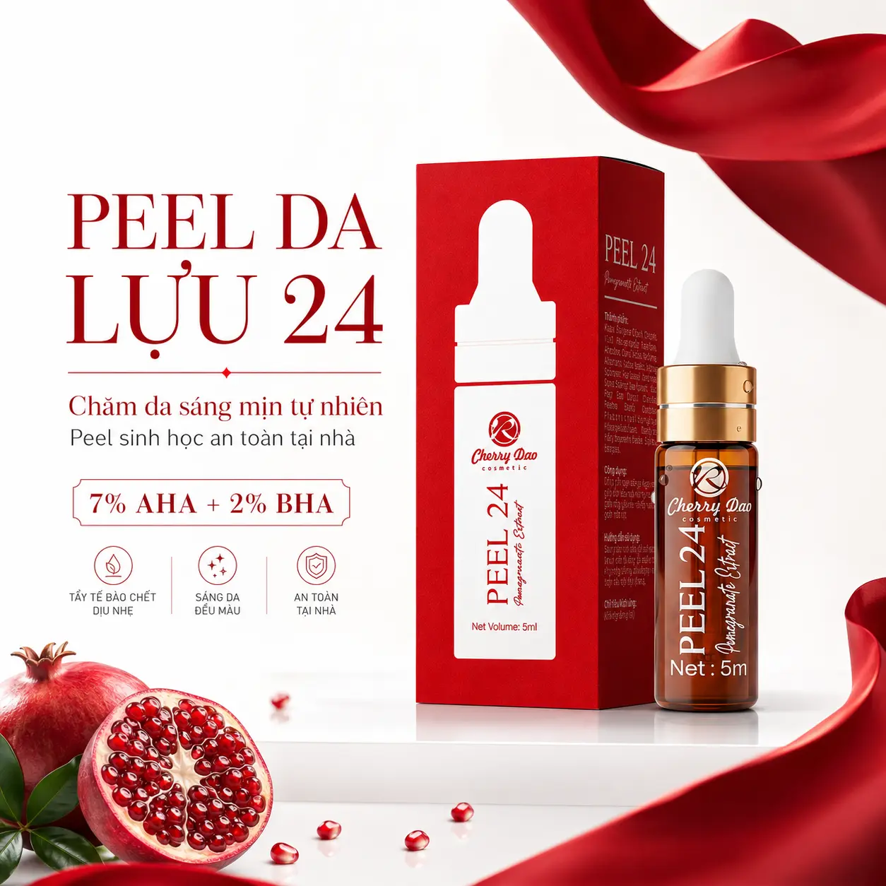 Peel Da Lựu Đỏ AHA BHA Hấp Thu Dưỡng Chất Giúp Da Tươi Tắn, Đều Màu, Sáng Mịn Tự Nhiên 5ML