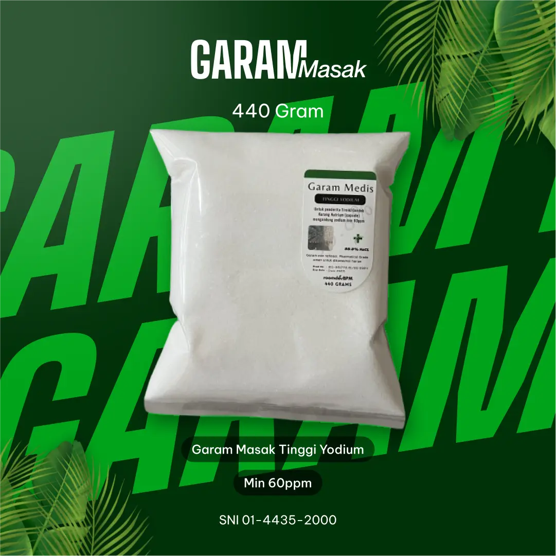 Garam Medis Steril PG-USP Organik Tinggi Yodium 440gr - Untuk Kelenjar Tiroid/Gondok - Spices, Botol