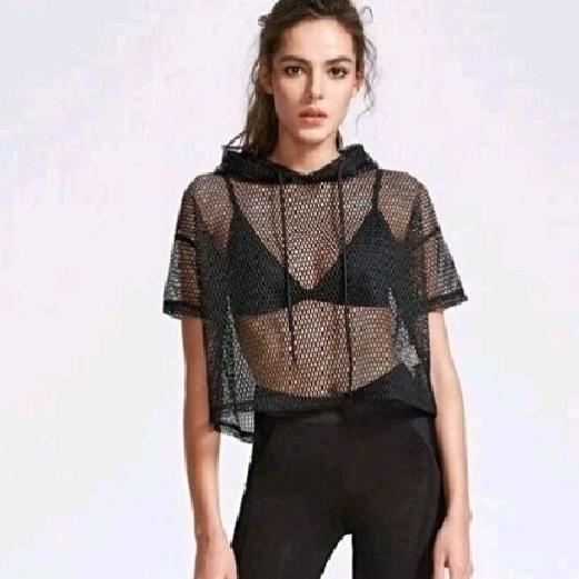 Blouse Jaring Wanita Korean Style Kaos Jaring Croptop Hodie Crop 3/4 Kaos Olahraga Korean Style Baju Olahraga Sport