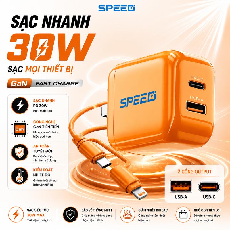 [ DCK deal1k  ] TẶNG CÁP SẠC ĐA NĂNG IP & ANDROI ĐỀU DÙNG ĐƯỢC  Siêu Sạc 30W, Cáp Đa Năng 2-in-1 GAN Little Reunion tích hợp cho các dòng máy smartphone tiêu chuẩn 3c siêu hót Bảo hành 24 tháng