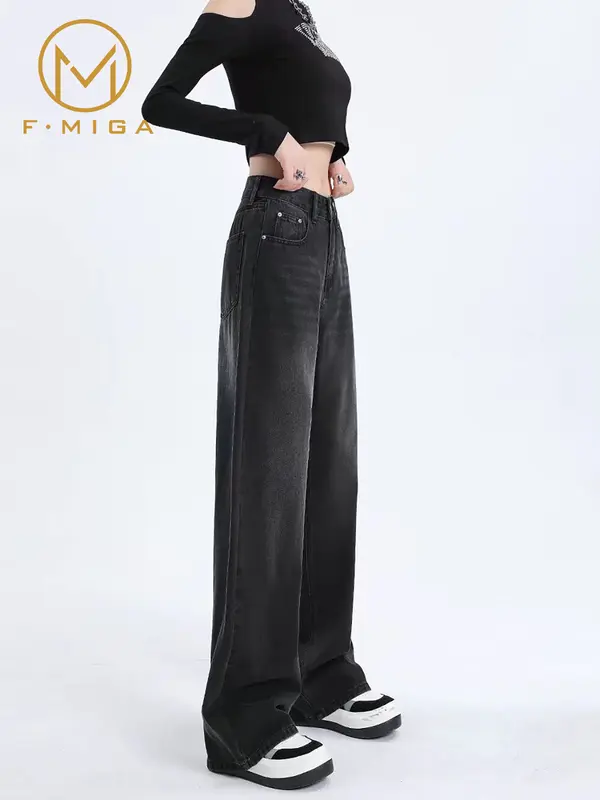 F·MIGA C105 Celana Jeans Wanita High Waist Celana Jeans Panjang Wanita Korean - Hitam 4