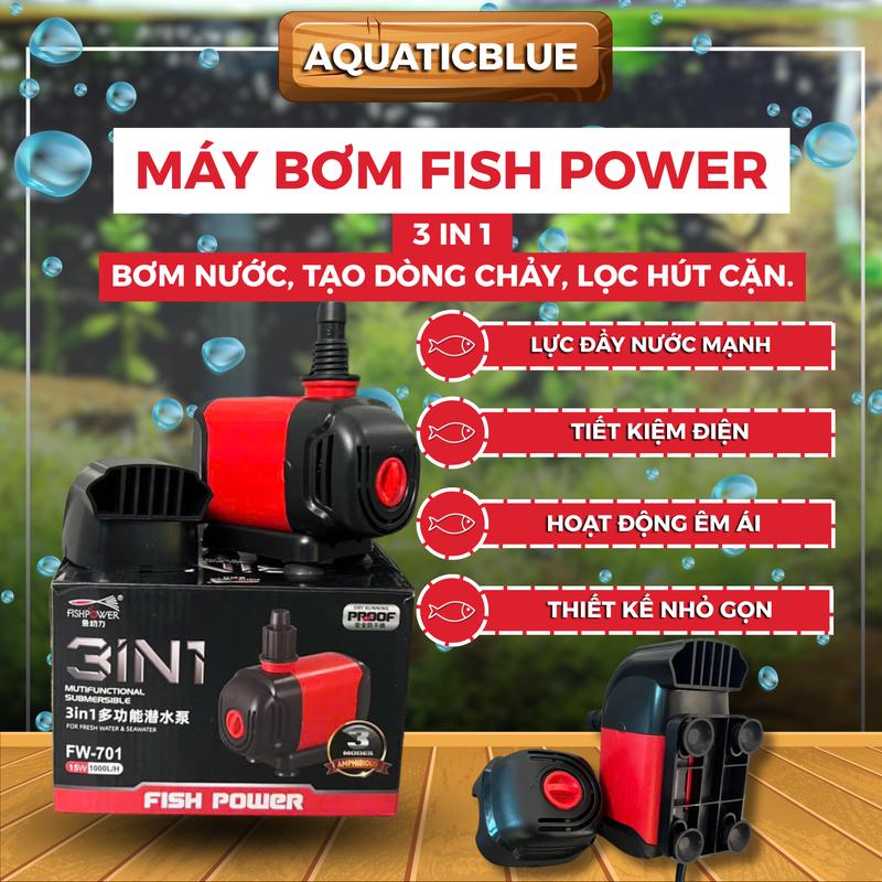 MÁY BƠM FISH POWER ĐỎ ĐEN KÈM 2 ĐẦU HÚT – BƠM NƯỚC 3IN1 CHO HỒ CÁ BỂ CẢNH HỒ KOI - BƠM NƯỚC TẠO DÒNG CHẢY LỌC HÚT CẶN.