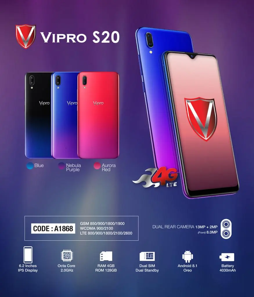 VIPRO S20 6.2INCH 4GB RAM 128GB STORAGE