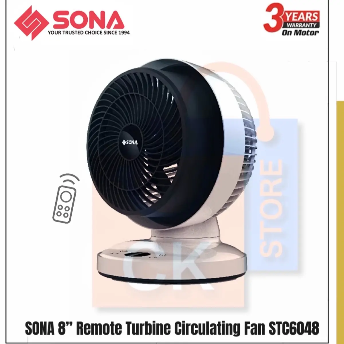 SONA 8” Remote Turbine Circulating Fan STC6048 | STC 6048 (3 Years Motor Warranty)