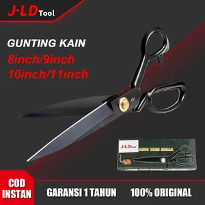 JLD Gunting kain jahit 8-11inch Gunting kain super tajam ori bahan baja hitam gunting serbaguna