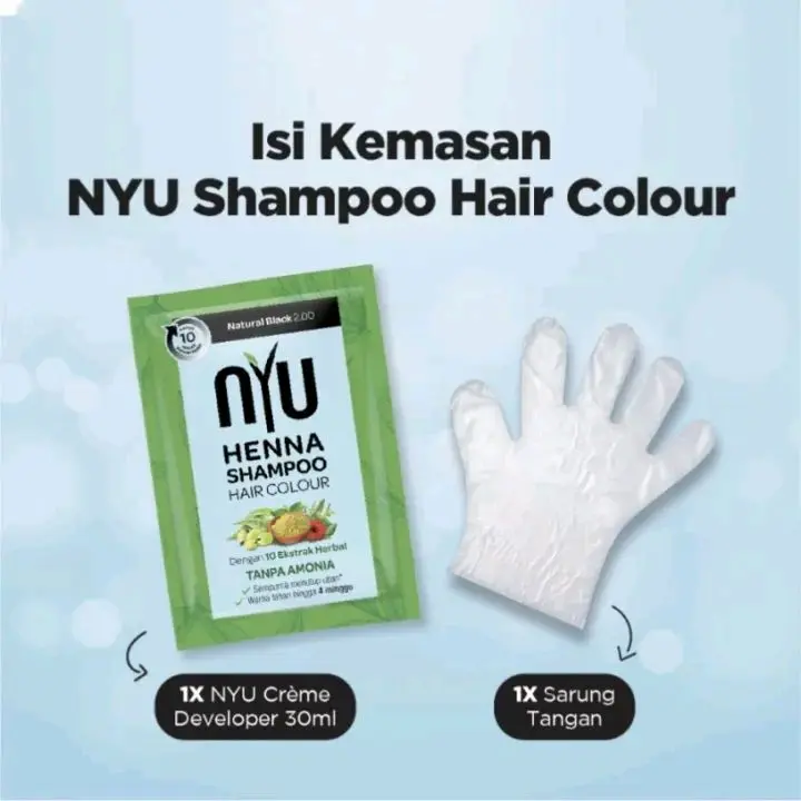 NYU Henna Shampoo Hair - Sampo Pewarna Rambut Burgundy, Natural Brown, Natural Black [Harga 1 sachets] 1