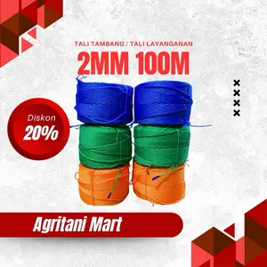 Tali Tambang 2mm 100m Tali Tampar Tali Layangan Tali Jemuran Tali Kenur Tali Plastik Biru Kuning Hijau Oren Merah