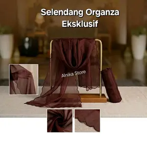 Alnika Store Selendang Organza Eksklusif Tepian Bordir untuk Kebaya & Outer Selendang Cantik dan Elegan Wanita