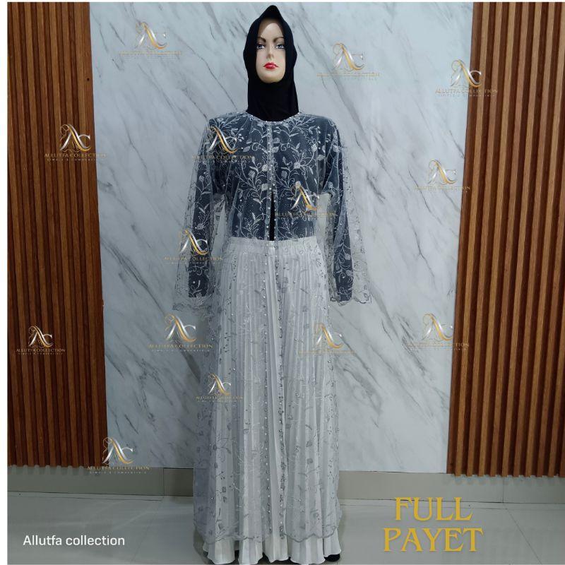 outer cardigan gamis brukat tule lengan panjang kekinian 6